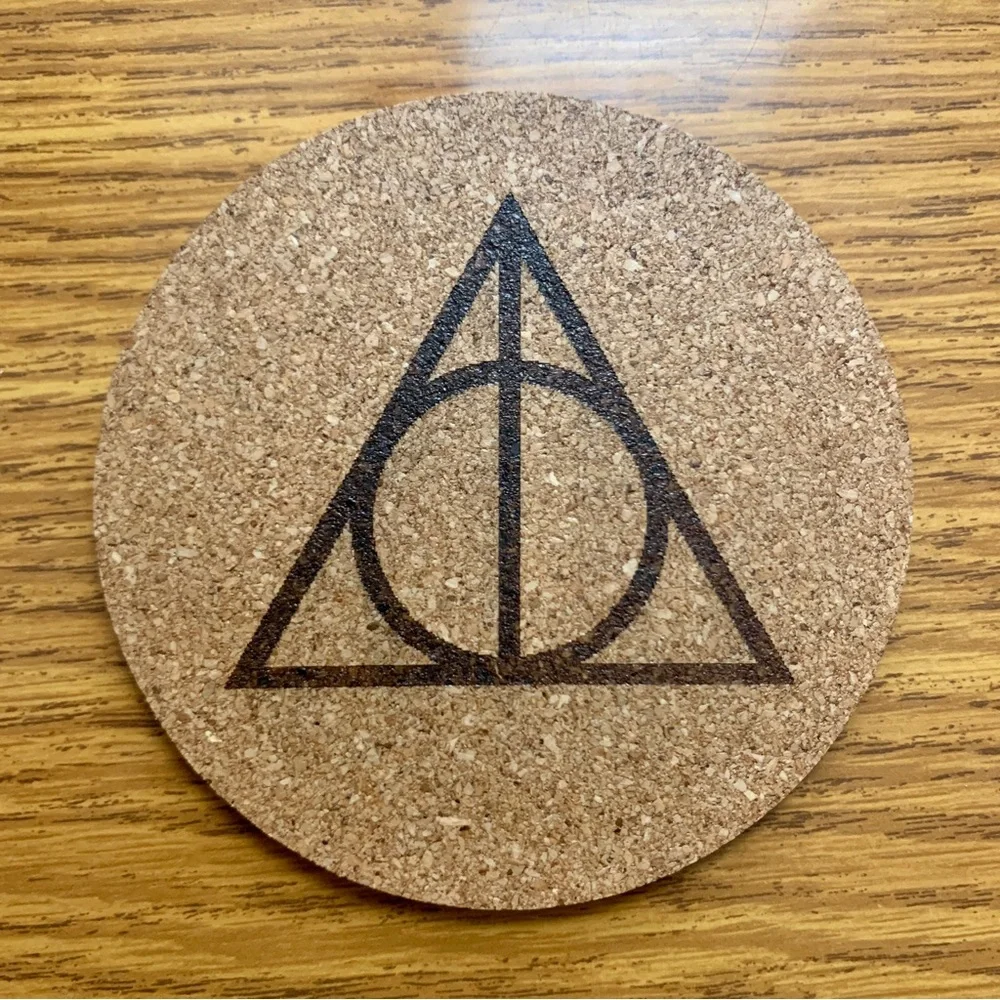 Harry Potter Deathly Hallows Symbol Laser Engraved Cork Coaster